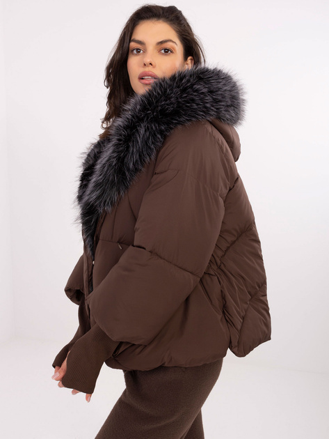 Brązowa puchowa kurtka z odpinanymi ściągaczami