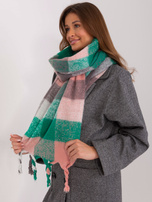 Hurt Zielono-szary długi damski szal w kratę