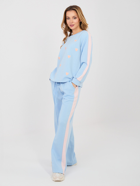 Pastelowy niebieski komplet z szerokimi spodniami RUE PARIS