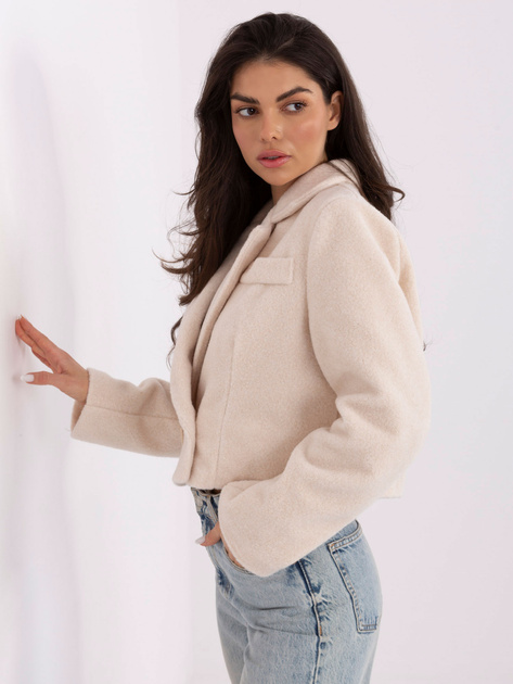 Ecru krótki płaszcz typu boucle RUE PARIS