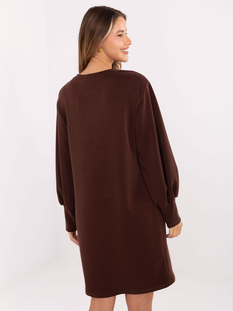 Czekoladowa dresowa sukienka z bufiastym rękawem