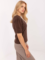 Brązowy damski sweter z krótkim rękawem