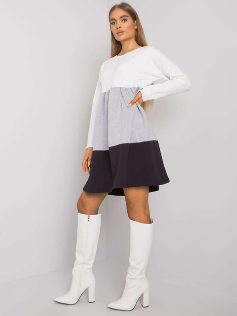 Ecru-szara bawełniana sukienka z długim rękawem Emine RUE PARIS