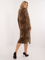 Hurt Camelowo-czarna midi sukienka w zwierzęcy wzór
