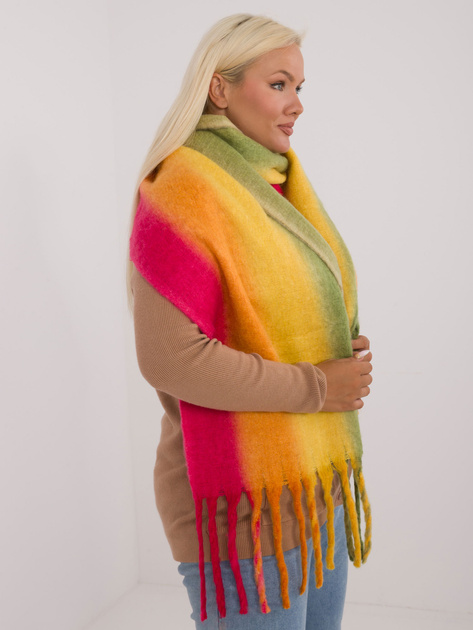 Hurt Czerwono-zielony szal damski z frędzlami z dzianiny ombre