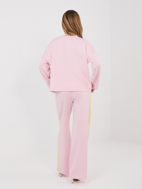 Jasnoróżowe dresowe spodnie z kontrastowymi lampasami RUE PARIS