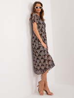 Hurtownia Czarna damska sukienka z printami i krótkim rękawem