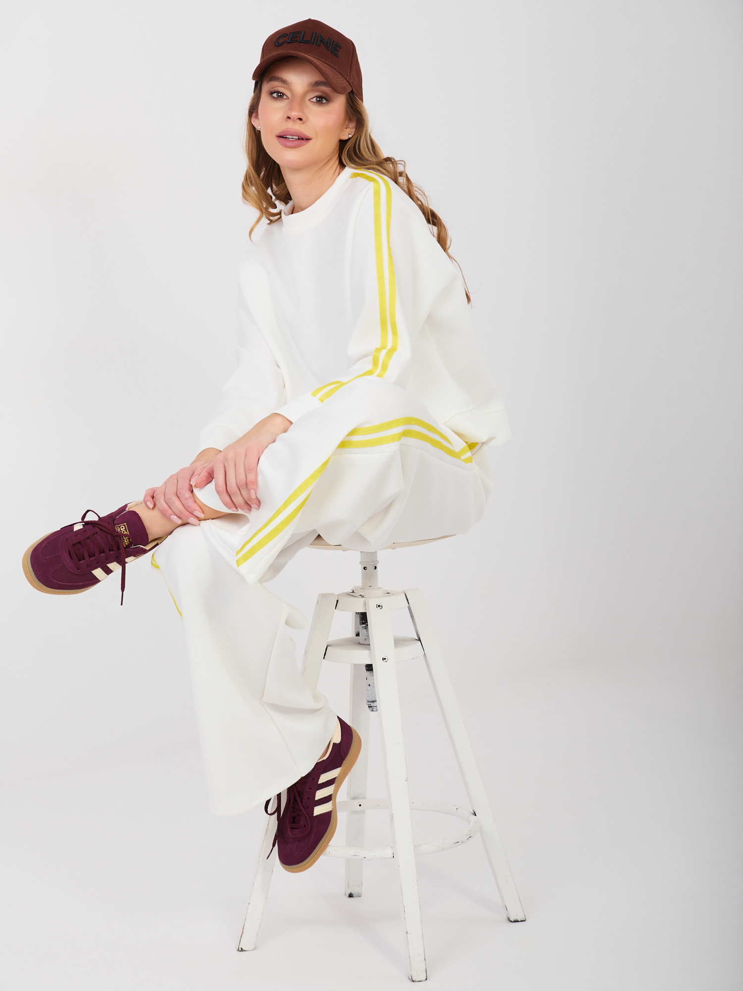 Ecru damska bluza oversize z lampasami RUE PARIS 