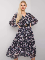 Granatowa sukienka midi z falbaną Mayra