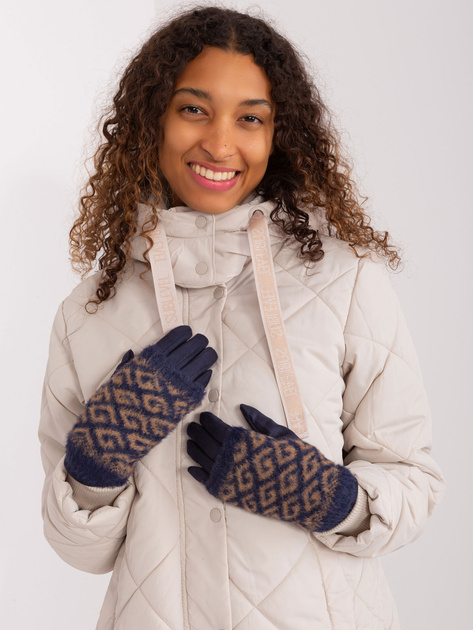 Hurt Granatowe ciepłe rękawiczki z nakładką