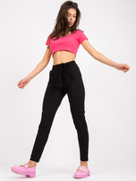 Czarne spodnie materiałowe slim fit z wiązaniem RUE PARIS