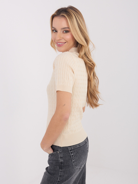 Jasnobeżowy damski sweter ze ściągaczami