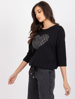 Black Cotton Blouse with Bindy Applique