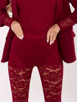 Bordowe koronkowe spodnie z wysokim stanem