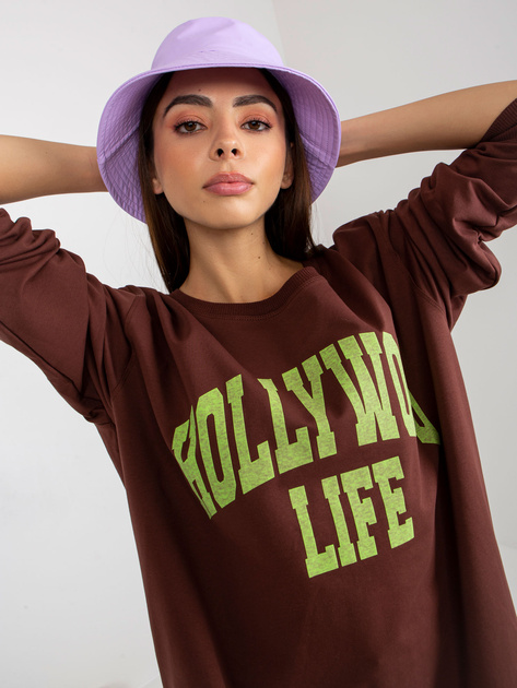 Hurt Ciemnobrązowo-zielona długa bluza oversize z napisem