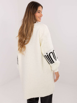 Ecru damski kardigan boucle z kieszeniami