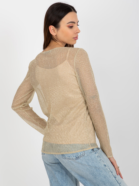 Hurt Złoto-beżowa błyszcząca bluzka wizytowa z topem