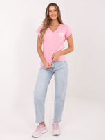 Jasnoróżowa damska bluzka w szeroki prążek