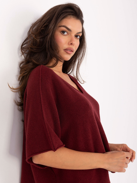 Bordowy damski sweter oversize z wiskozą