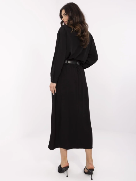 Czarna midi spódnica trapezowa z paskiem