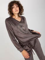 Hurtownia Ciemnoszary damski komplet welurowy z aplikacją