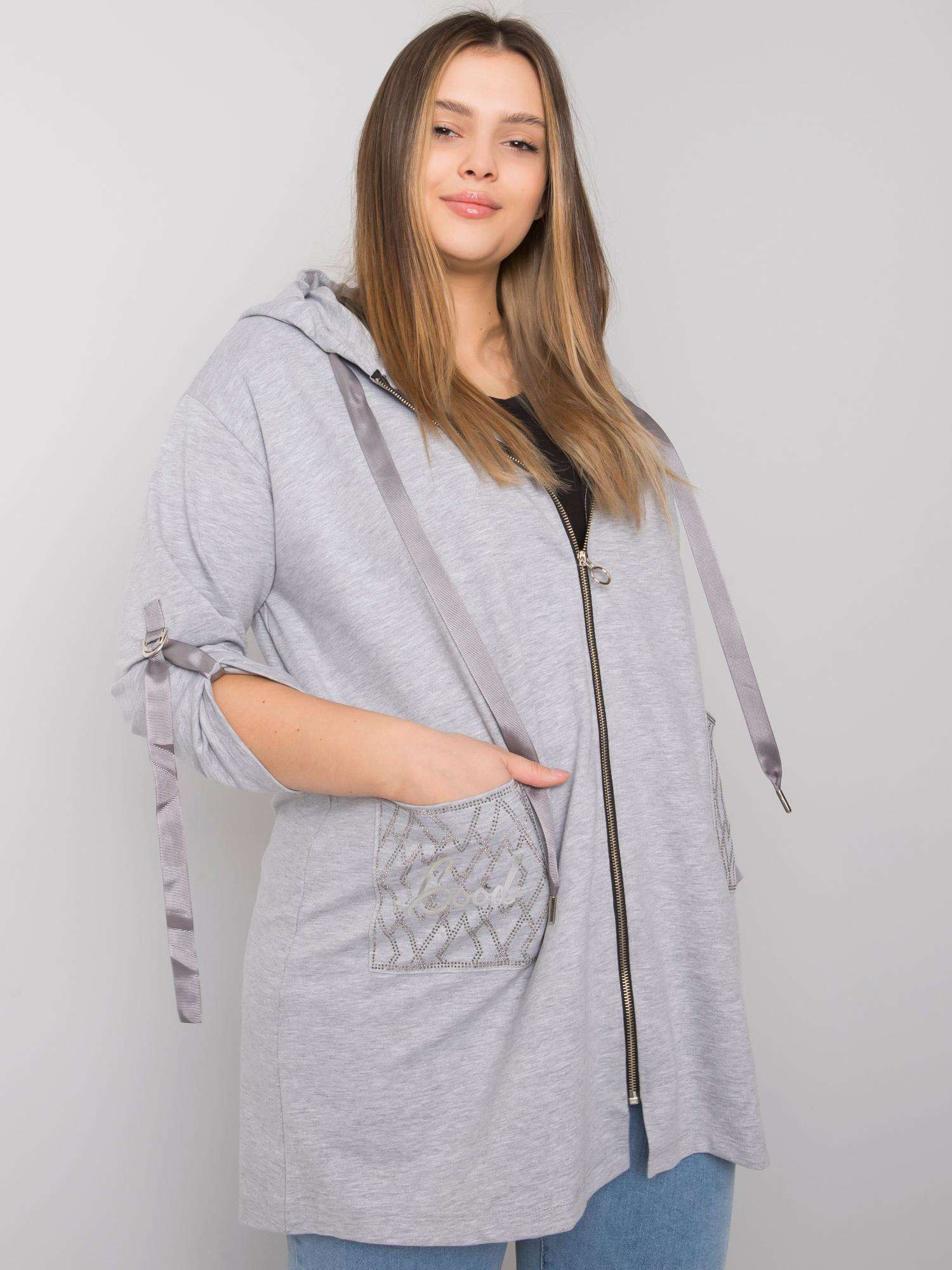 Grey melange plus size zipper sweatshirt Zurich