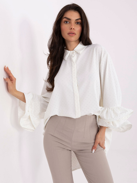 Ecru wizytowa koszula z falbanami przy rękawach