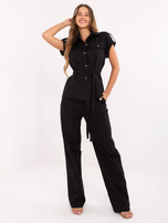 Czarny damski komplet z dodatkiem lnu