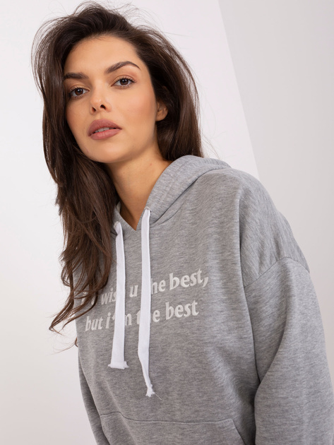 Hurtownia Szara damska bluza kangurka z napisem