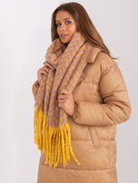 Hurt Ciemnożółto-fioletowy zimowy szal damski we wzory