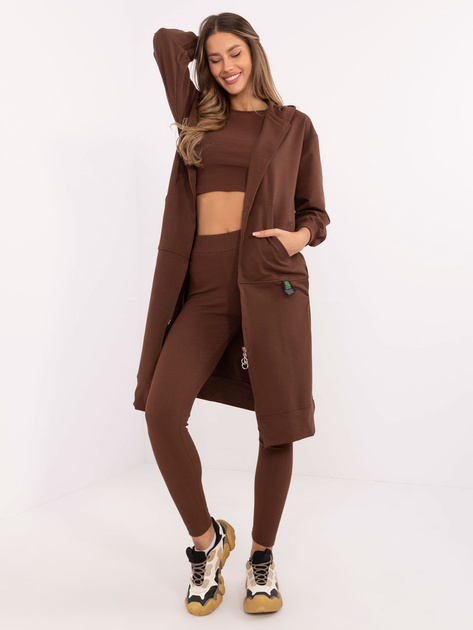 Hurt Brązowy dresowy komplet z legginsami i topem