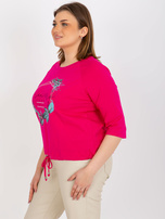 Hurt Fuksjowa bluzka plus size z napisem i aplikacją