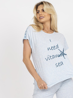 Niebieska dwuczęściowa piżama ze spodniami 3/4 