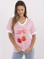 Czerwono-biała bluzka z nadrukiem wisienki