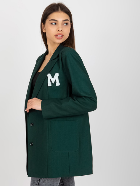 Hurtownia Ciemnozielona marynarka damska z kieszeniami