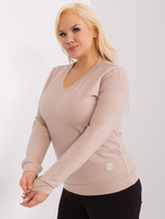 Hurt Beżowa gładka bluzka plus size z bawełny
