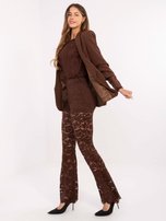 Brązowe koronkowe spodnie dzwony od kompletu