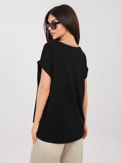 Czarna bawełniana bluzka z wypukłym napisem