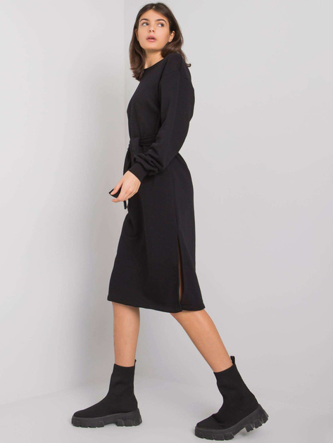 Czarna sukienka dresowa z paskiem Longview RUE PARIS