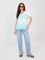 Biało-miętowa bawełniana bluzka w paski