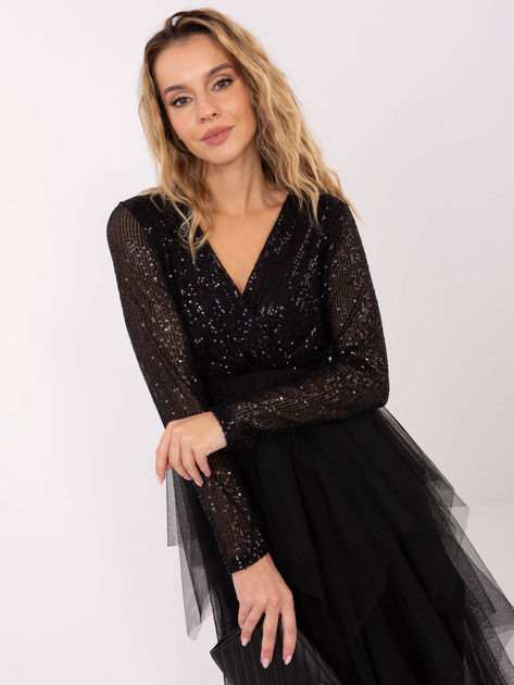 Czarna wieczorowa sukienka z cekinową górą