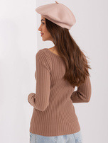 Hurtownia Beżowy damski beret z kaszmirem