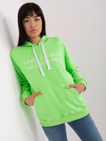 Hurt Jasnozielona dresowa bluza kangurka z napisem