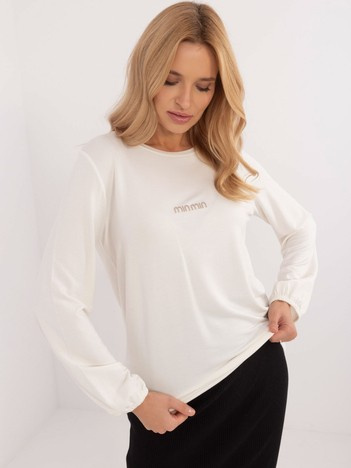 Hurtownia Ecru luźna bluzka longsleeve z naszywką