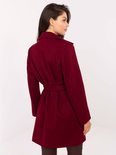 Bordowy damski płaszcz z kołnierzem RUE PARIS