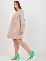 Hurt Beżowa sukienka plus size basic z kieszeniami