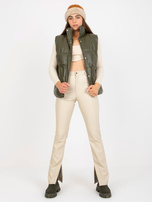 Hurt Khaki puchowa kamizelka z eko skóry z pikowaniem