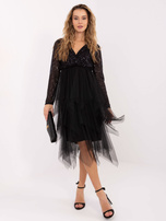Black evening dress with a sequin top.