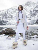 Biała prążkowana sukienka z golfem RUE PARIS 