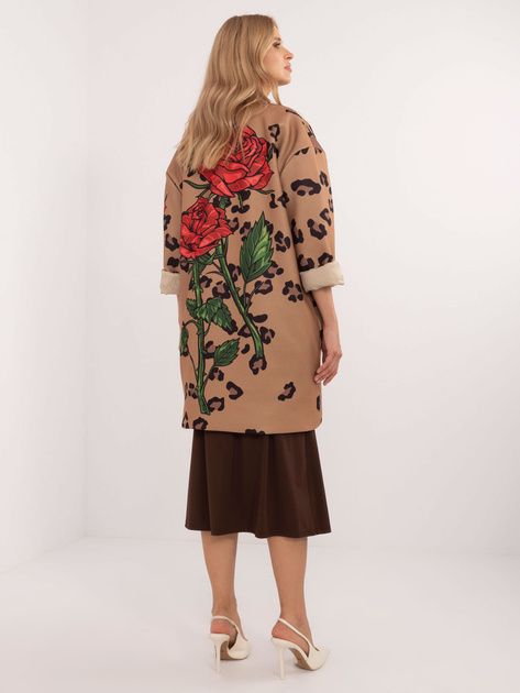 Hurt Camelowy wzorzysty płaszcz damski z aplikacją